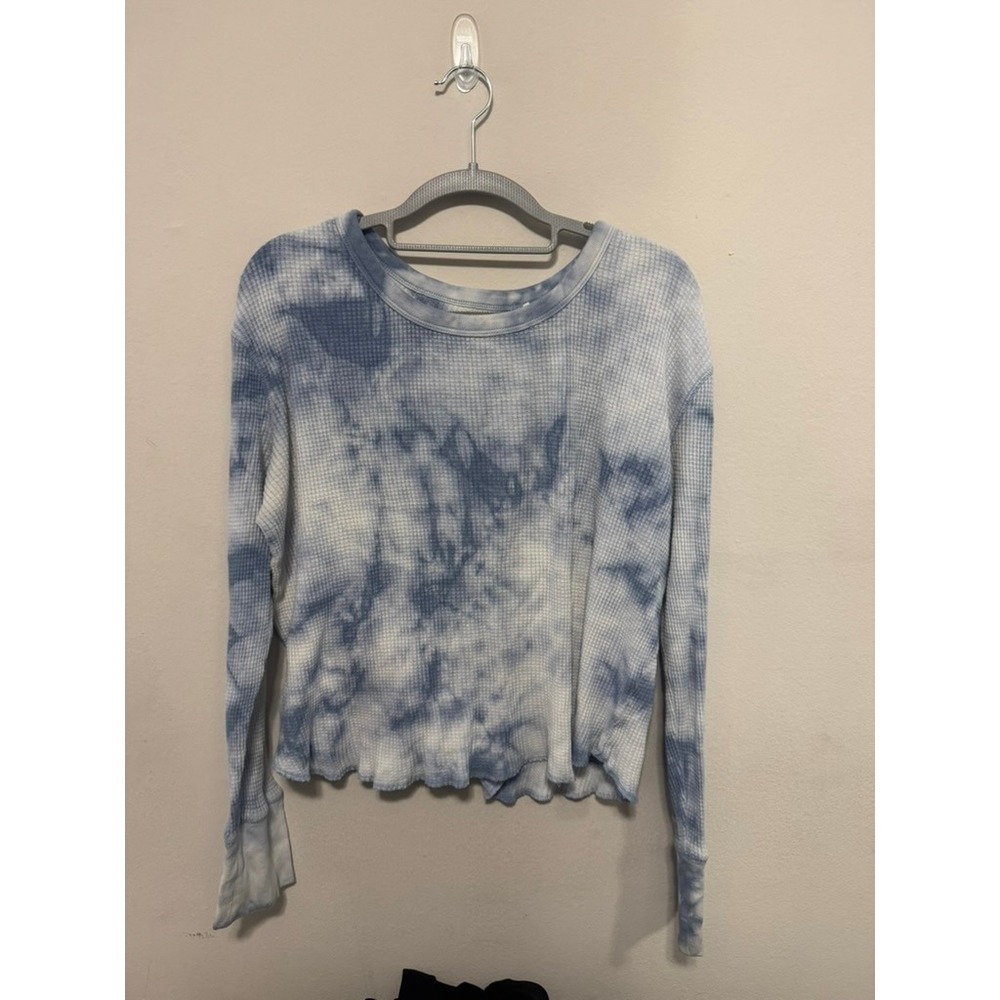 ME to WE Tie Dye Waffle Knit Long Sleeve Top Blue White Large